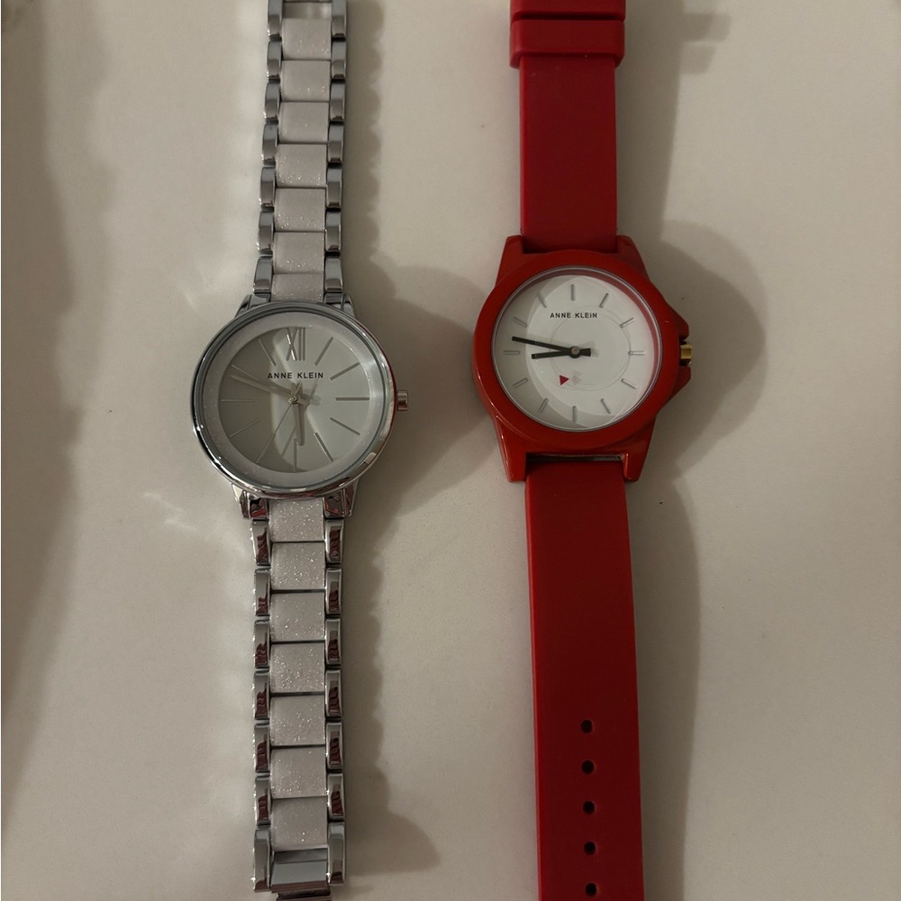 Anne Klein Red Silicone and Silver Metal Watches - Need Batteries